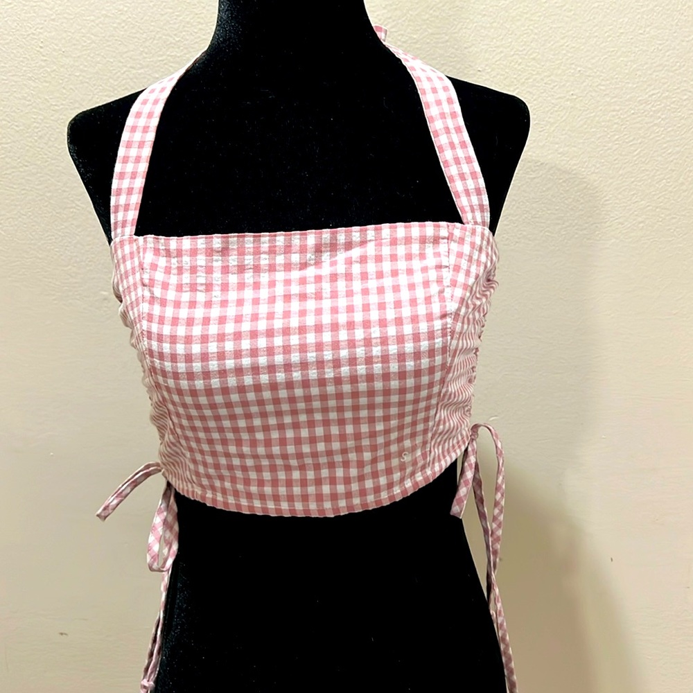 L.A. Hearts Light Purple/White Plaid cropped Halter - Size Small. New with tags.